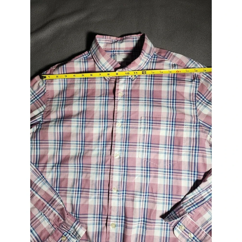 Sonoma Dress Shirt Mens Large White Red Plaid Button Down Collared Long Sleeve